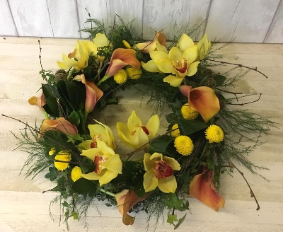 Modern calla lily & orchid wreath