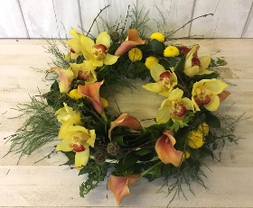 Modern calla lily & orchid wreath